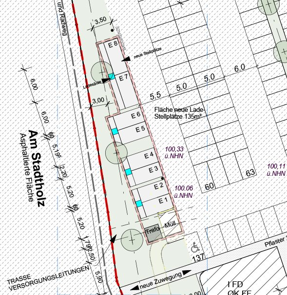 Bauzeichnung neue Ladeinfrastruktur am Stadtholz